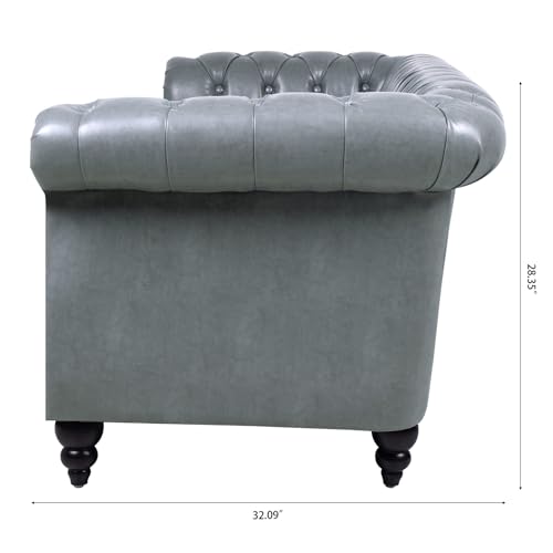 Orange 3 Seater PU Chesterfield Couch with Wooden Legs X365221