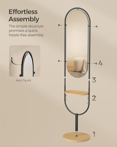 Oak Beige and Ink Black Full-Length Floor Mirror U388