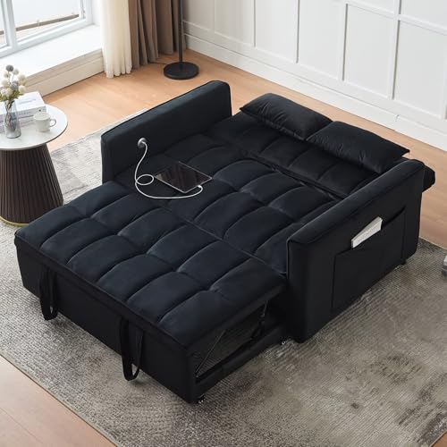 Light Grey Velvet Convertible Sleeper Sofa Couch Bed with USB T667