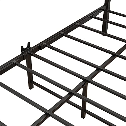 Queen Size Metal Platform Bed Frame with Wooden Headboard and Footboard, Black L37304