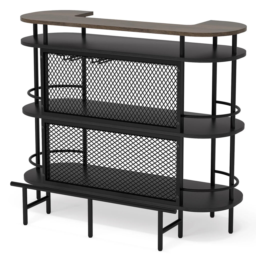 Black 4 Tier Bar Cabinet with Storage Shelves A1289