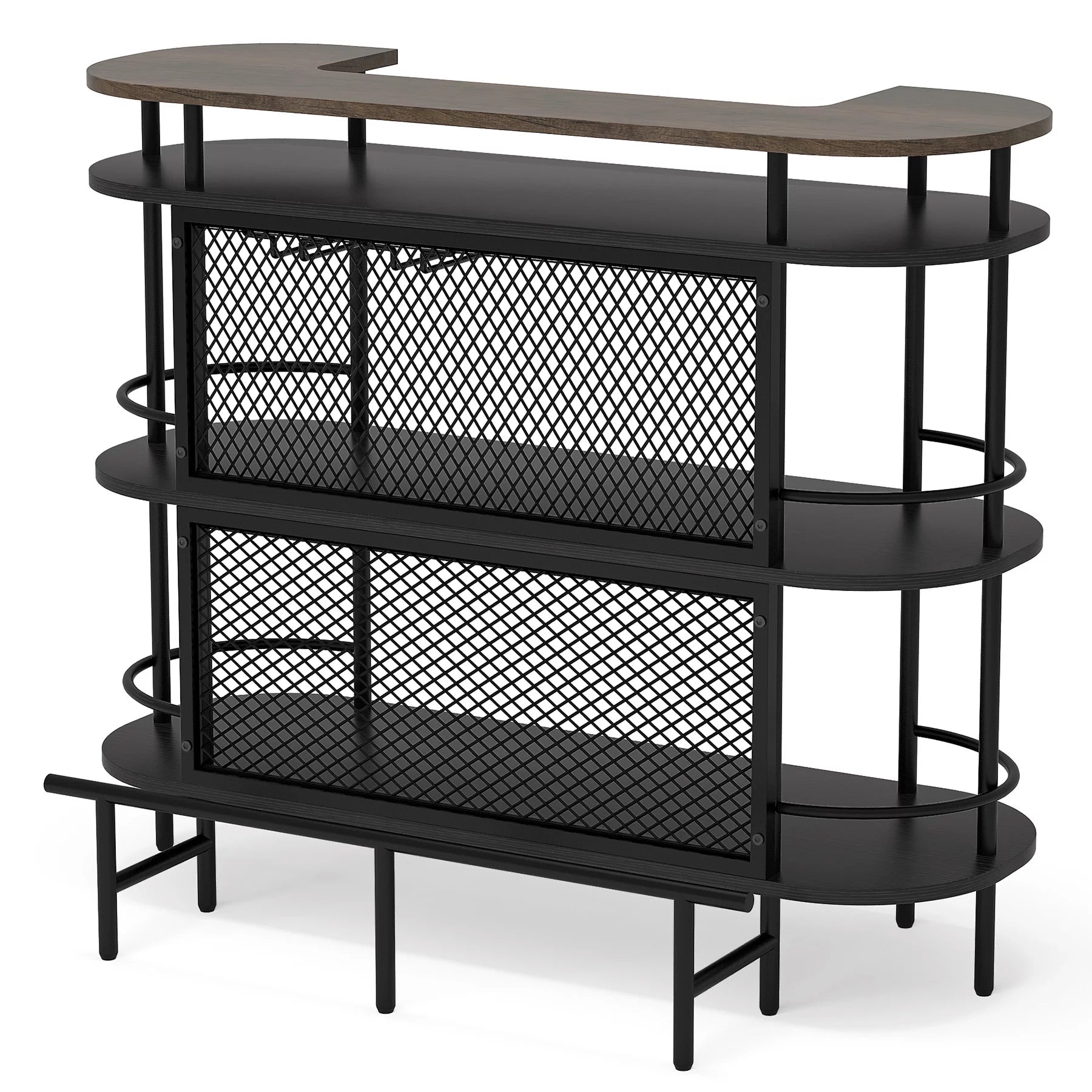 Black 4 Tier Bar Cabinet with Storage Shelves A1289