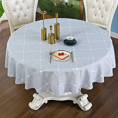 Grey Checkered Cotton Linen Tablecloth 70 inches C9732