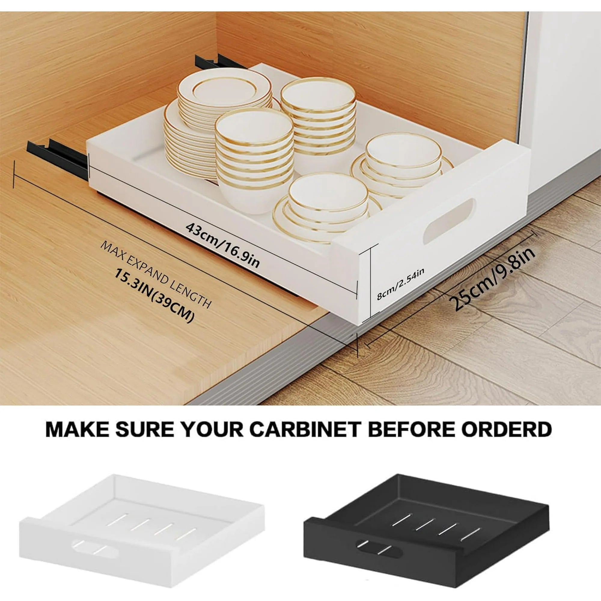 2 Pack Pull Out Drawers for Cabinets, 10W x 16.9D x 3.1H Carbon Steel A218