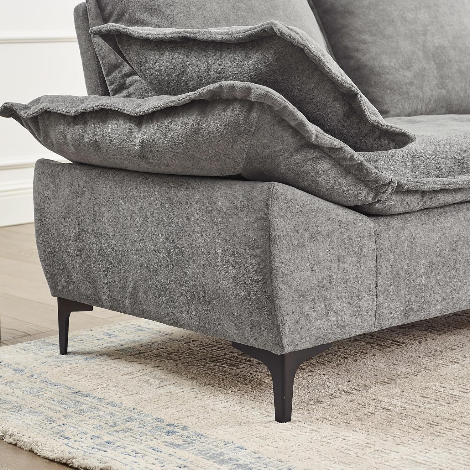 Grey Dutch Velvet 3-Seater Sofa with 2 Pillows Z13896