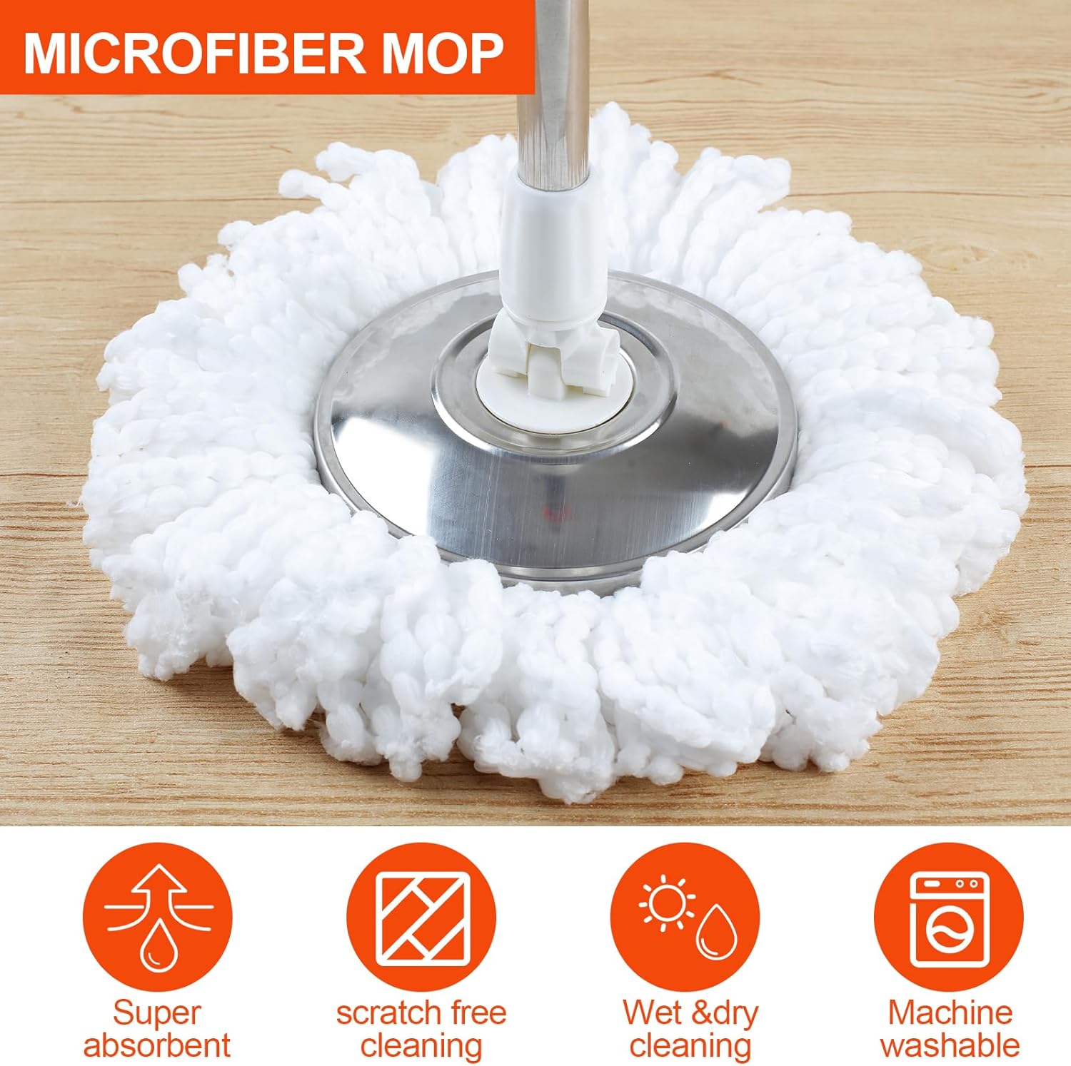 Spin Mop and Bucket with Wringer Set, 360° Rotating Mop Bucket System with 3 Microfiber Mop, Stainless Steel Floor Cleaning System F279