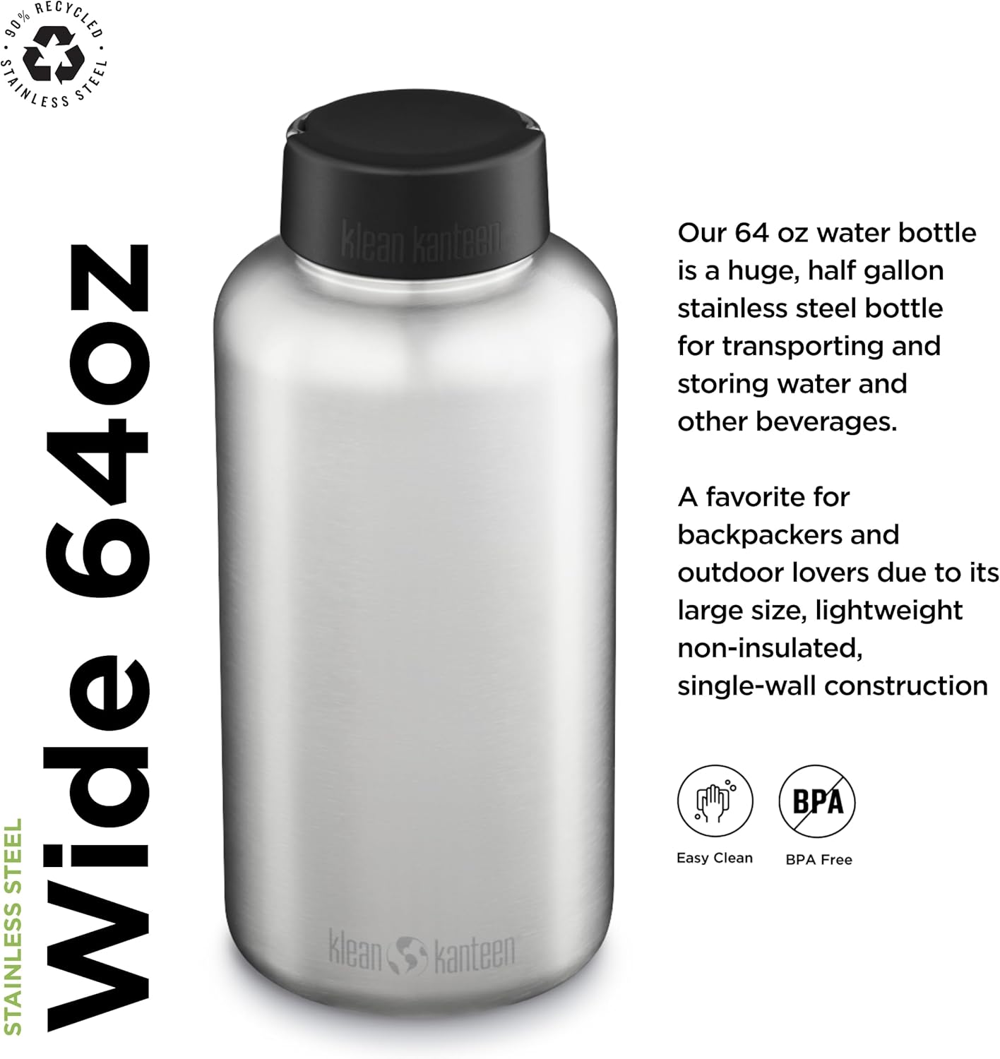 64oz Brushed Stainless Steel Water Bottle W498959