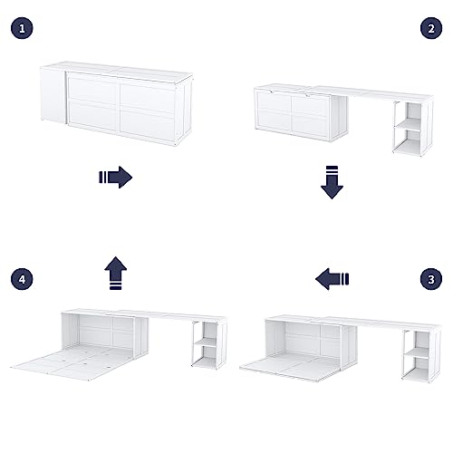 White Wood Queen Size Murphy Bed with Desk D7306