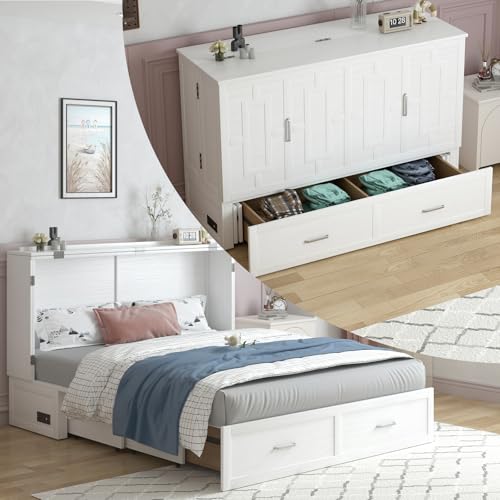 Queen Murphy Bed Cabinet with 2 Storage Drawers Y137
