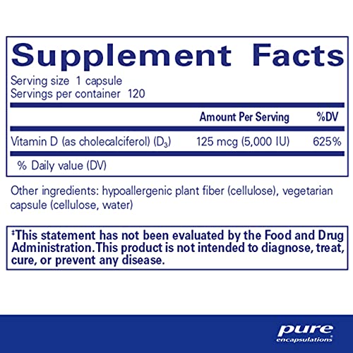 Vitamin D3 125 mcg (5,000 IU) Supplement - 120 Capsules X778