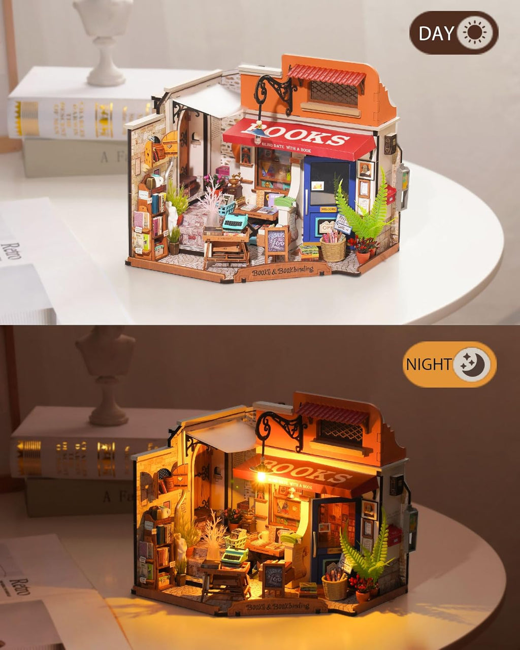 DIY Miniature House Kit 1:20 Scale Bookstore with LED Lights I104