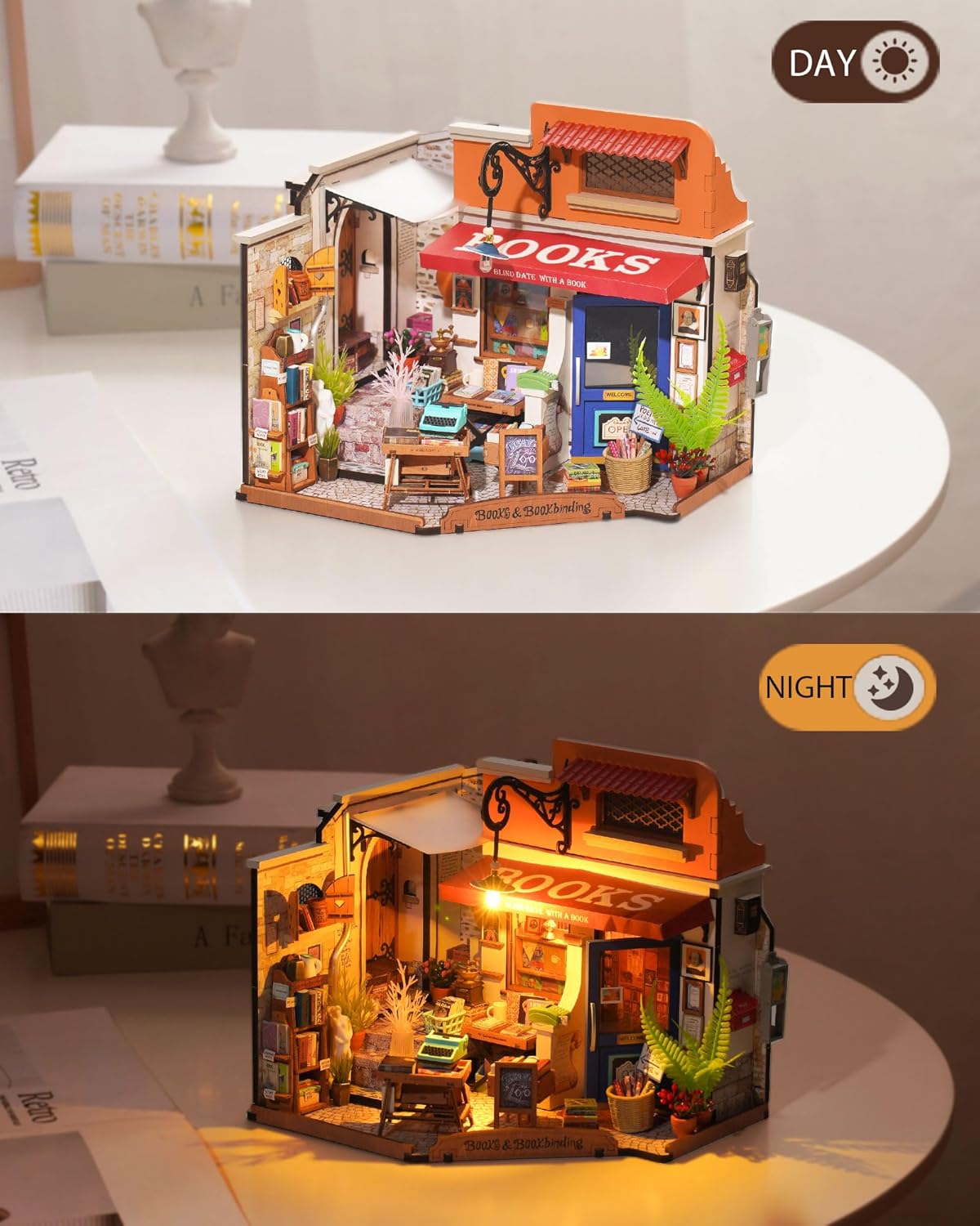 DIY Miniature House Kit 1:20 Scale Bookstore with LED Lights I104