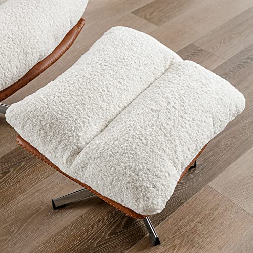 Ivory Linen Oversized Swivel Lounge Chair with Ottoman M246776