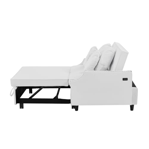 Beige Convertible Sofa Bed with Pull-Out Bed S747