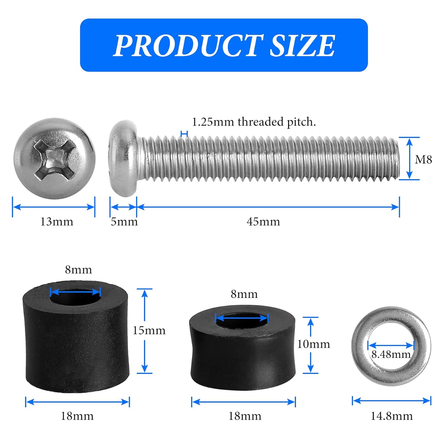 M8 x 45mm Wall Mounting Screws Bolts with 25mm Long Spacers W980571