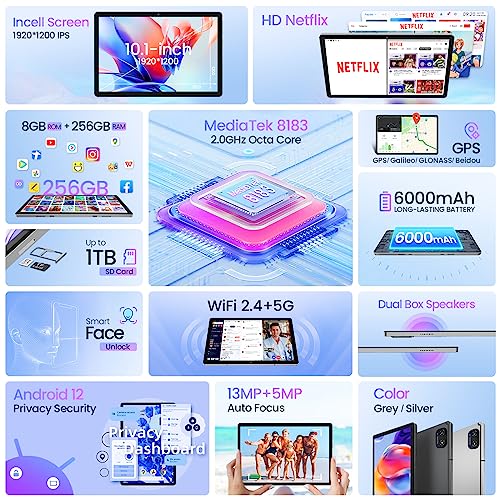 10.1 Inch Android 12 Tablet with Keyboard 128GB Storage F8096