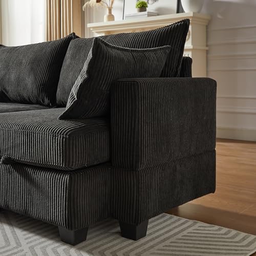 Oversized Modular Storage Sectional Sofa Soft Corduroy Upholstered Deep Seat Convertible Sleeper Couch Bed with 2 Pillows P36530
