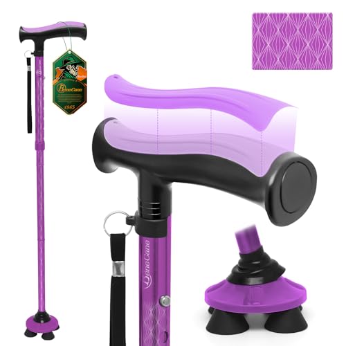 Folding Quad Cane with TPR T-Handle and Travel Bag B632602
