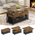 Rustic Brown Lift Top Coffee Table with Storage Drawers K48982