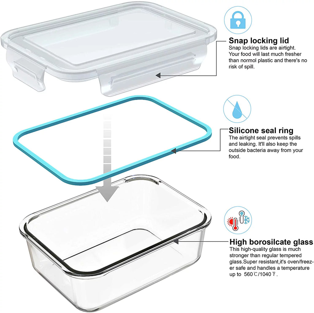9 Pc Glass Food Storage Containers with Lids N2271