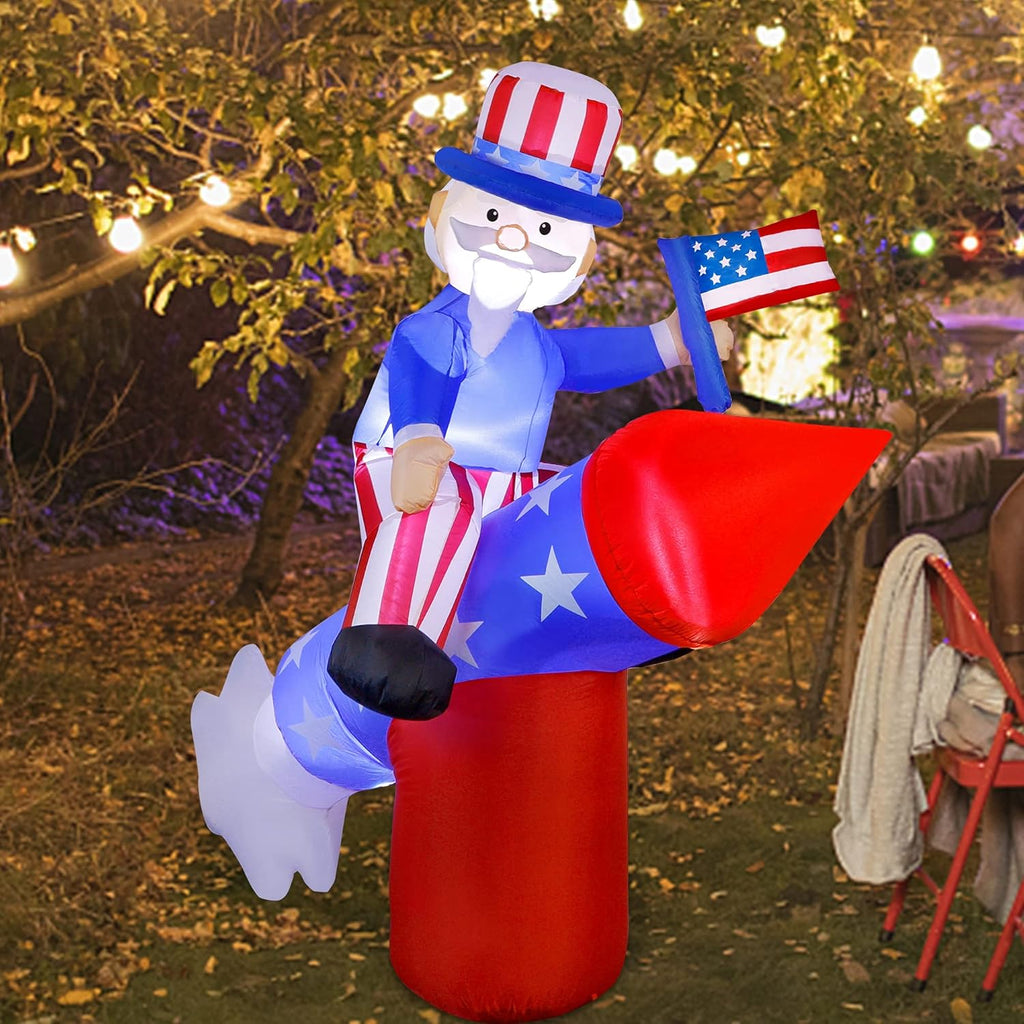 5.6 FT Inflatable Uncle Sam on Rocket with LED R288928