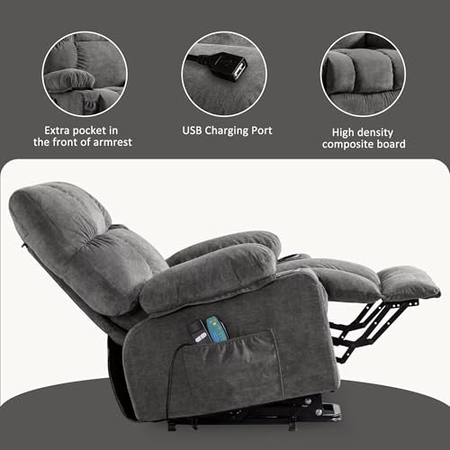 Gray Power Lift Recliner Chair with Heat and Massage V23315
