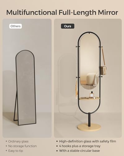 Oak Beige and Ink Black Full-Length Floor Mirror U388