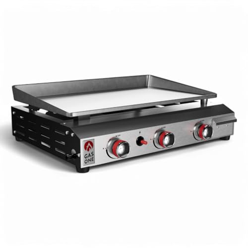 26 In Flat Top Gas Grill with 3 Burners – Stainless Steel Tabletop with Pre Season Griddle F304208