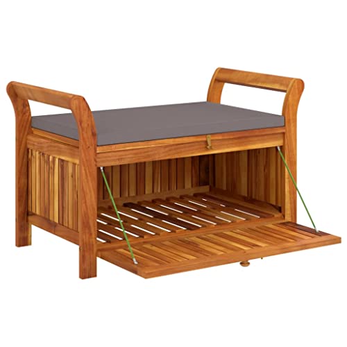 35.8" Solid Wood Acacia Outdoor Storage Bench with Seat Cushion J850