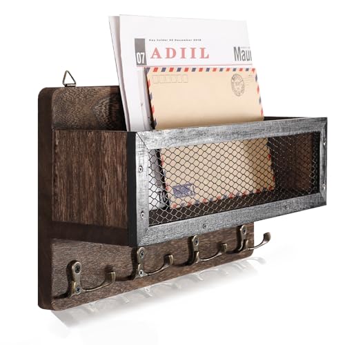 Grey Wooden Wall Key Rack with 4 Double Key Hooks V1863