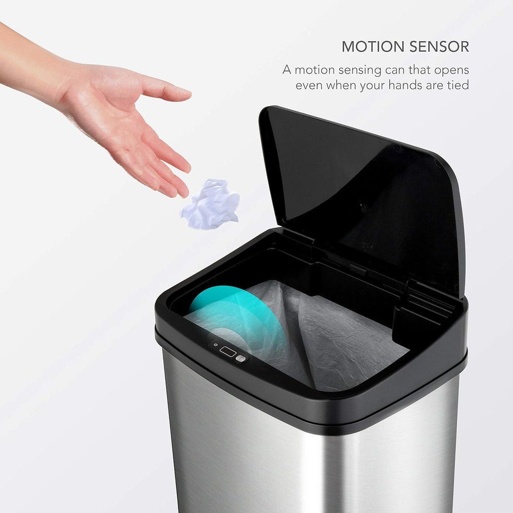 Black Trim 13 Gal Motion Sensor Rectangular Trash Can X25890