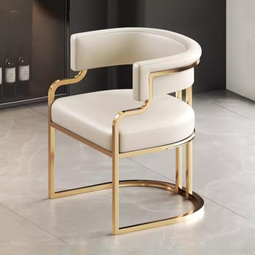 White Leather Tub Chair with Golden Metal Legs B5002