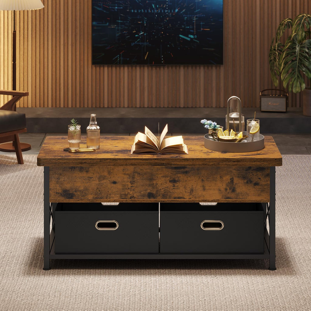 Rustic Brown Lift Top Coffee Table with Storage Drawers K48982
