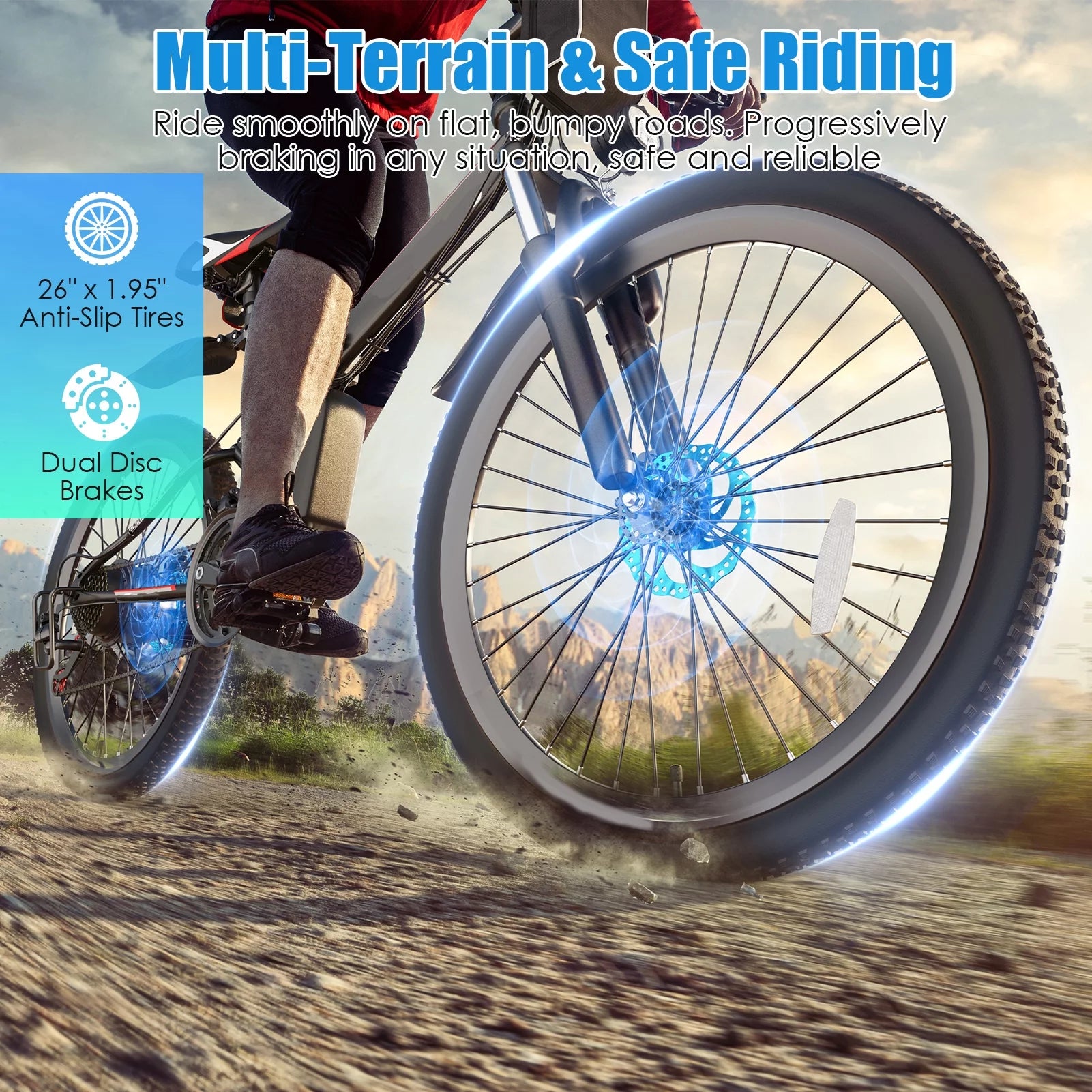500W 26" Electric Folding Mountain Bike with 48V 7.8Ah Battery, 21 Speed, Full Suspension V81526