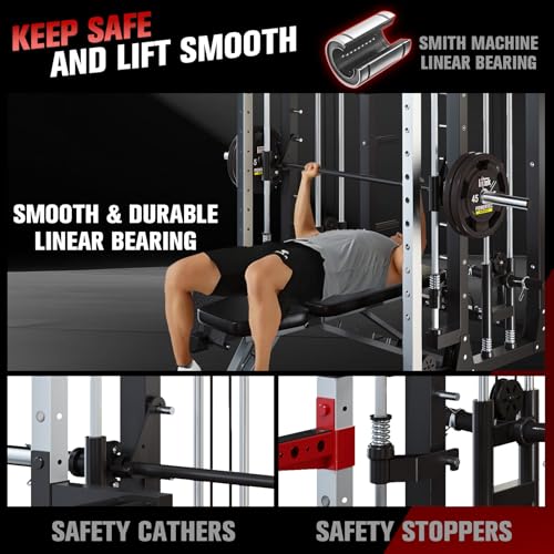 Smith Machine Squat Rack with LAT-Pull Down System & Cable Crossover Machine O907590