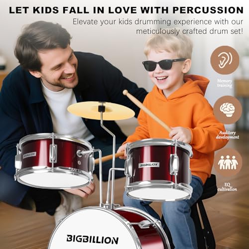 3-Piece 14'' Junior Drum Set with Bass Tom Snare Drum, Cymbal, Pedal, Drumsticks (Pink) F317