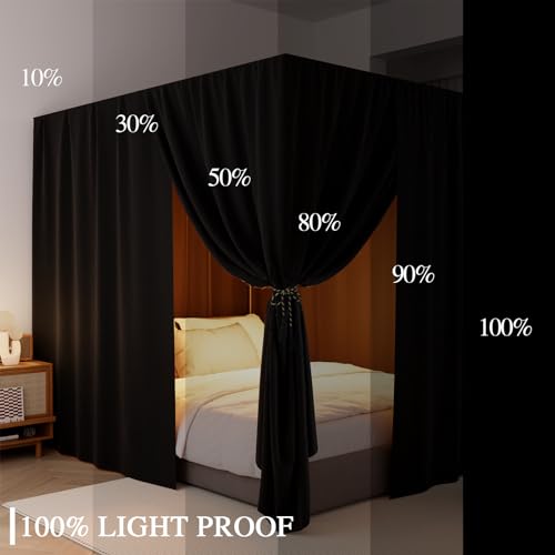 Black Queen Lightproof Bed Canopy Curtains O77539