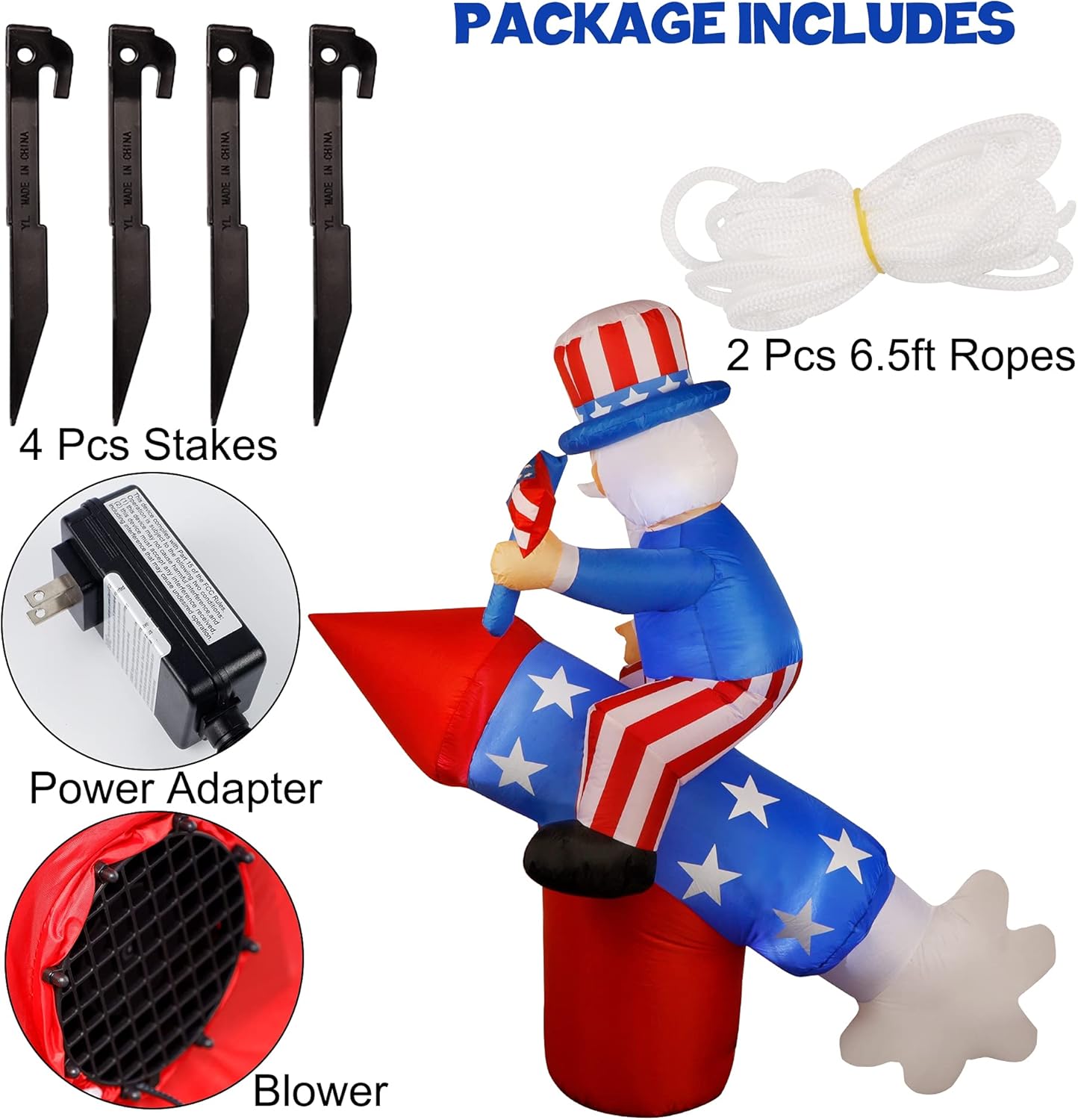 5.6 FT Inflatable Uncle Sam on Rocket with LED R288928