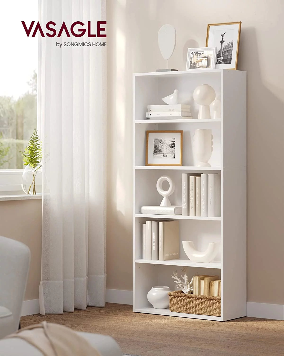 5-Tier Open Bookcase White Z5611