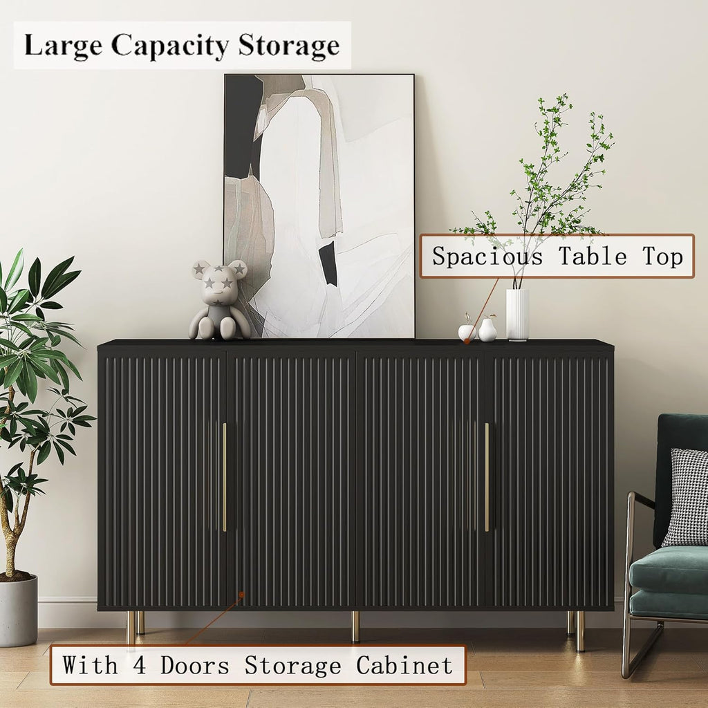 Black Storage Cabinet with 4 Doors and Adjustable Shelf Z419858