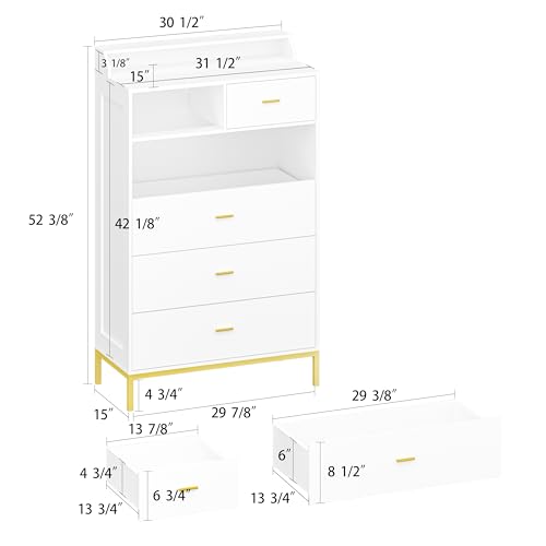 6 Drawers White Dresser with Shelves E88165