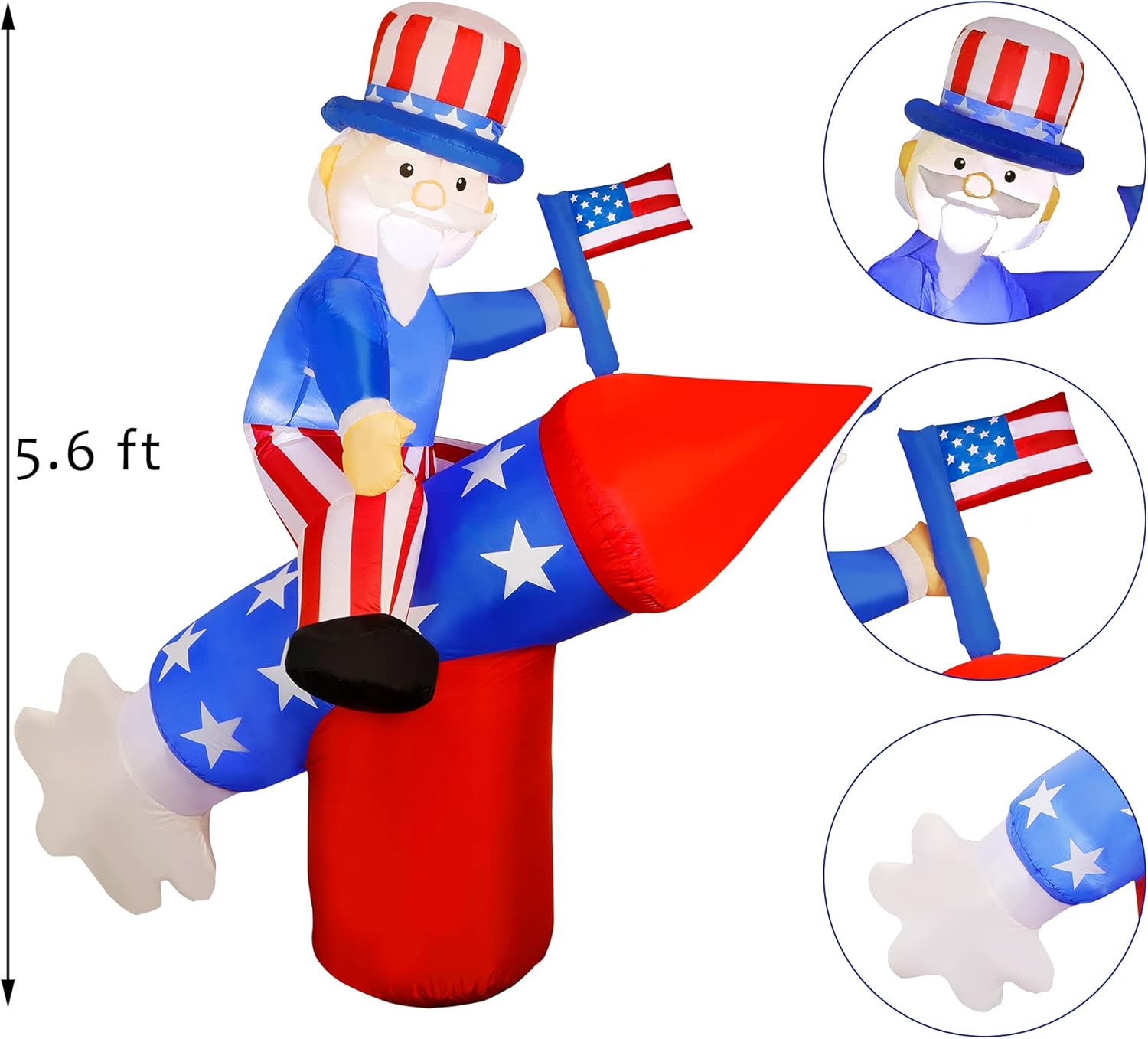 5.6 FT Inflatable Uncle Sam on Rocket with LED R288928