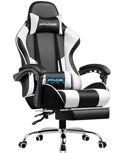 Blue Faux Leather Gaming Chair with Footrest and Lumbar Support B672