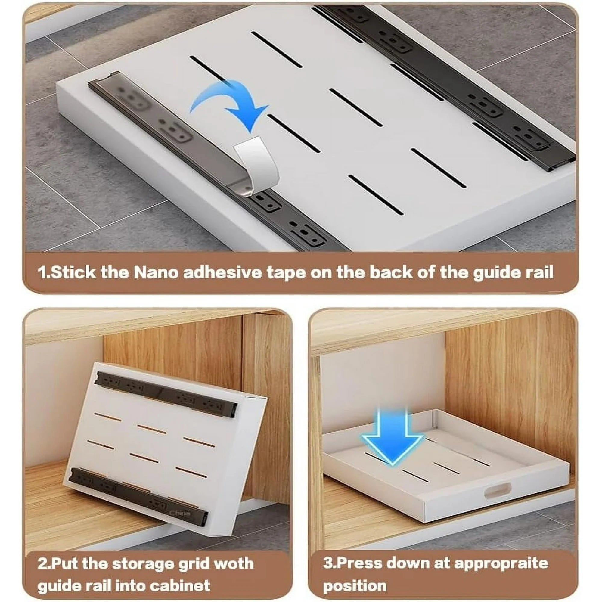 2 Pack Pull Out Drawers for Cabinets, 10W x 16.9D x 3.1H Carbon Steel A218