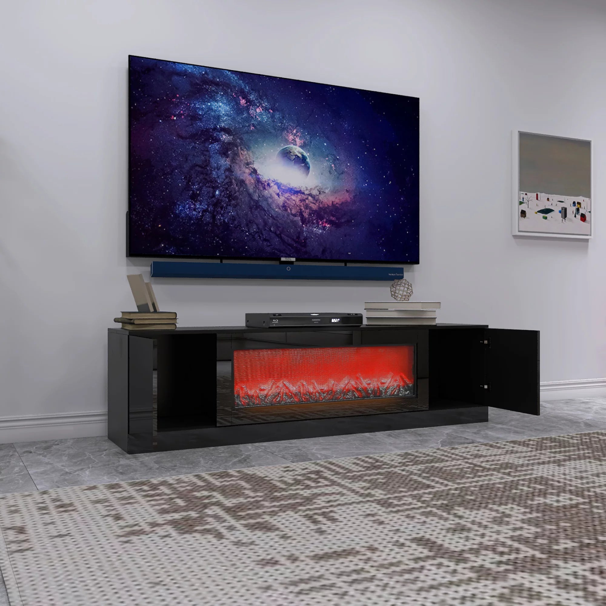 Black Electric Fireplace TV Stand G503224