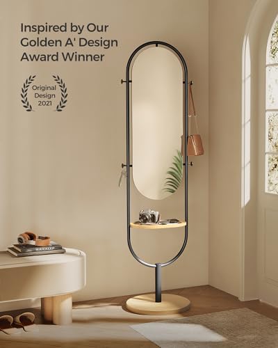 Oak Beige and Ink Black Full-Length Floor Mirror U388