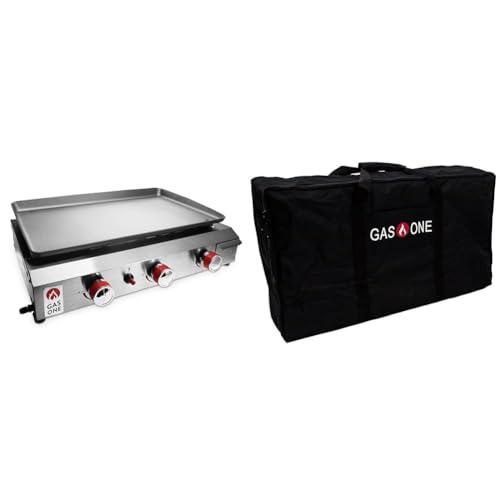 26 In Flat Top Gas Grill with 3 Burners – Stainless Steel Tabletop with Pre Season Griddle F304208