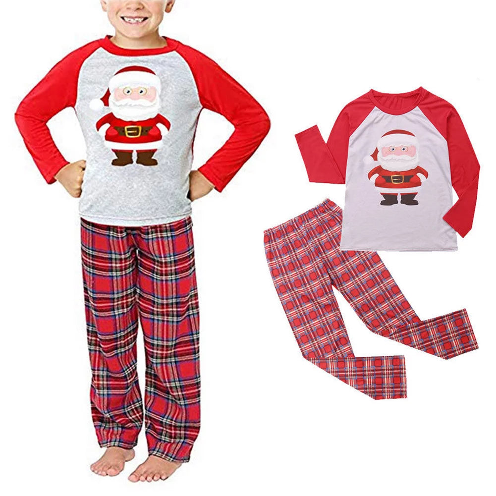 Christmas Family Matching Pajamas Set Santa Claus Plaid Sleepwear R72711