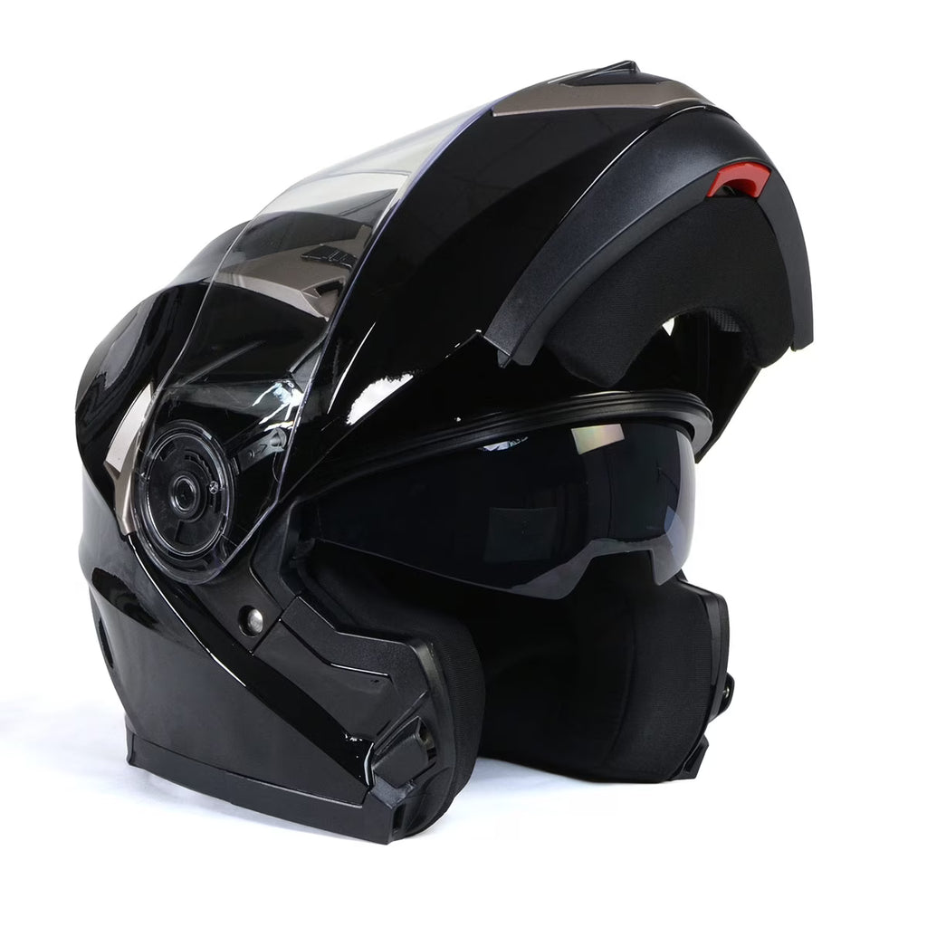 Gloss Black Motorcycle Modular Helmet with Drop Down Visor Medium I193924