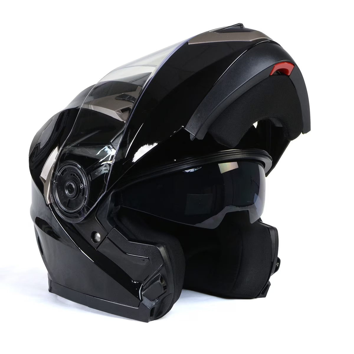 Gloss Black Motorcycle Modular Helmet with Drop Down Visor Medium I193924